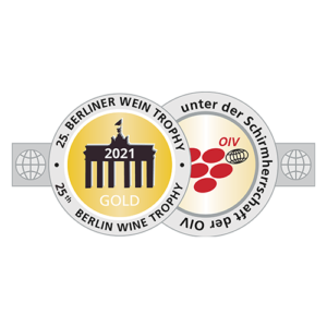 Auszeichnung Berliner Wein Trophy mit Brandenburger Tor und Trauben-Logo