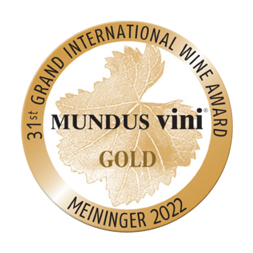 Mundus Vini Goldmedaille mit Weinblatt