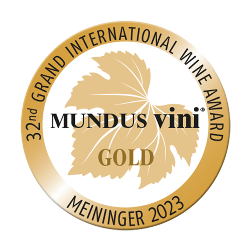 Mundus Vini Goldmedaille 2023 mit Weinblatt